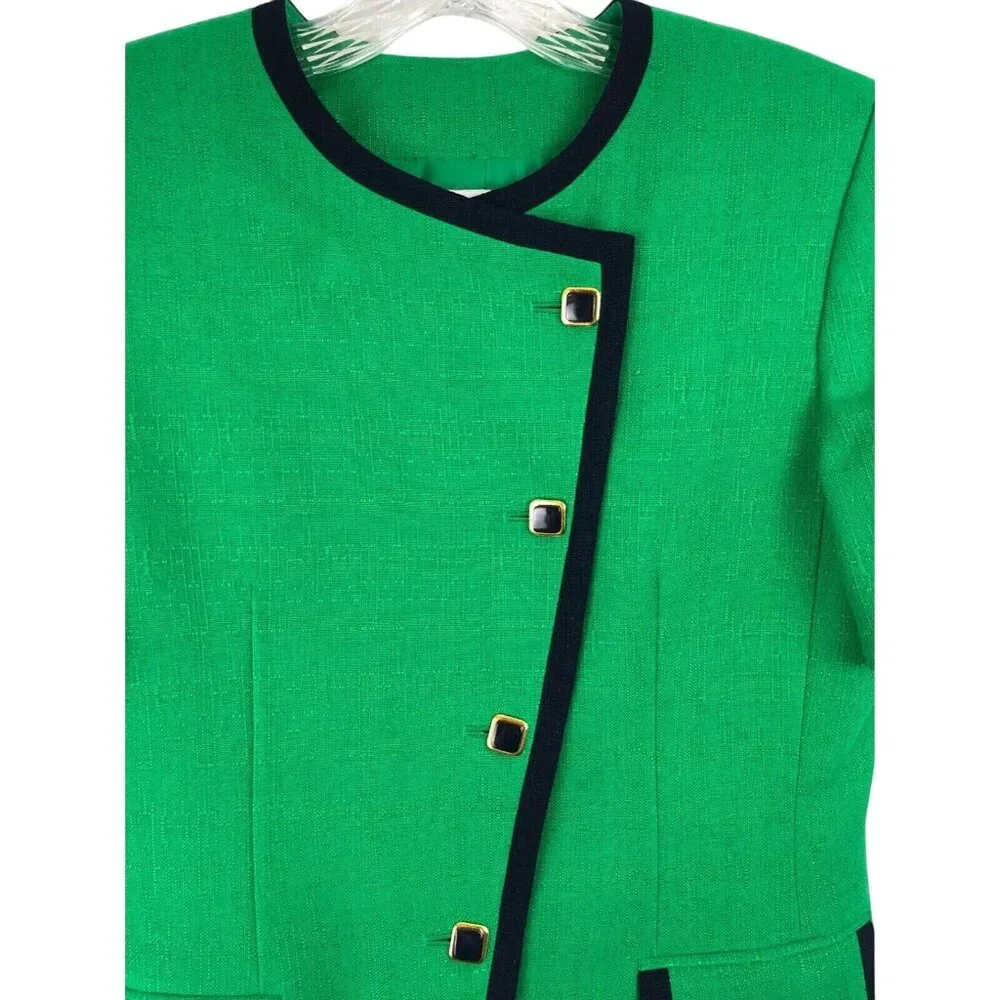 Kasper Skirt Suit 2 Piece Set Womens Size Petite 6P Green/Navy Blue - Picture 3 of 16